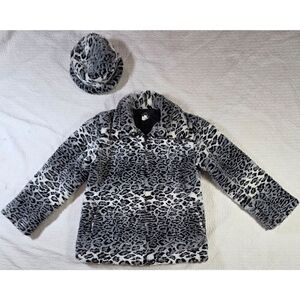 Vintage Pleasant Pheasant Gray Leopard Faux Fur Matching Coat And Hat